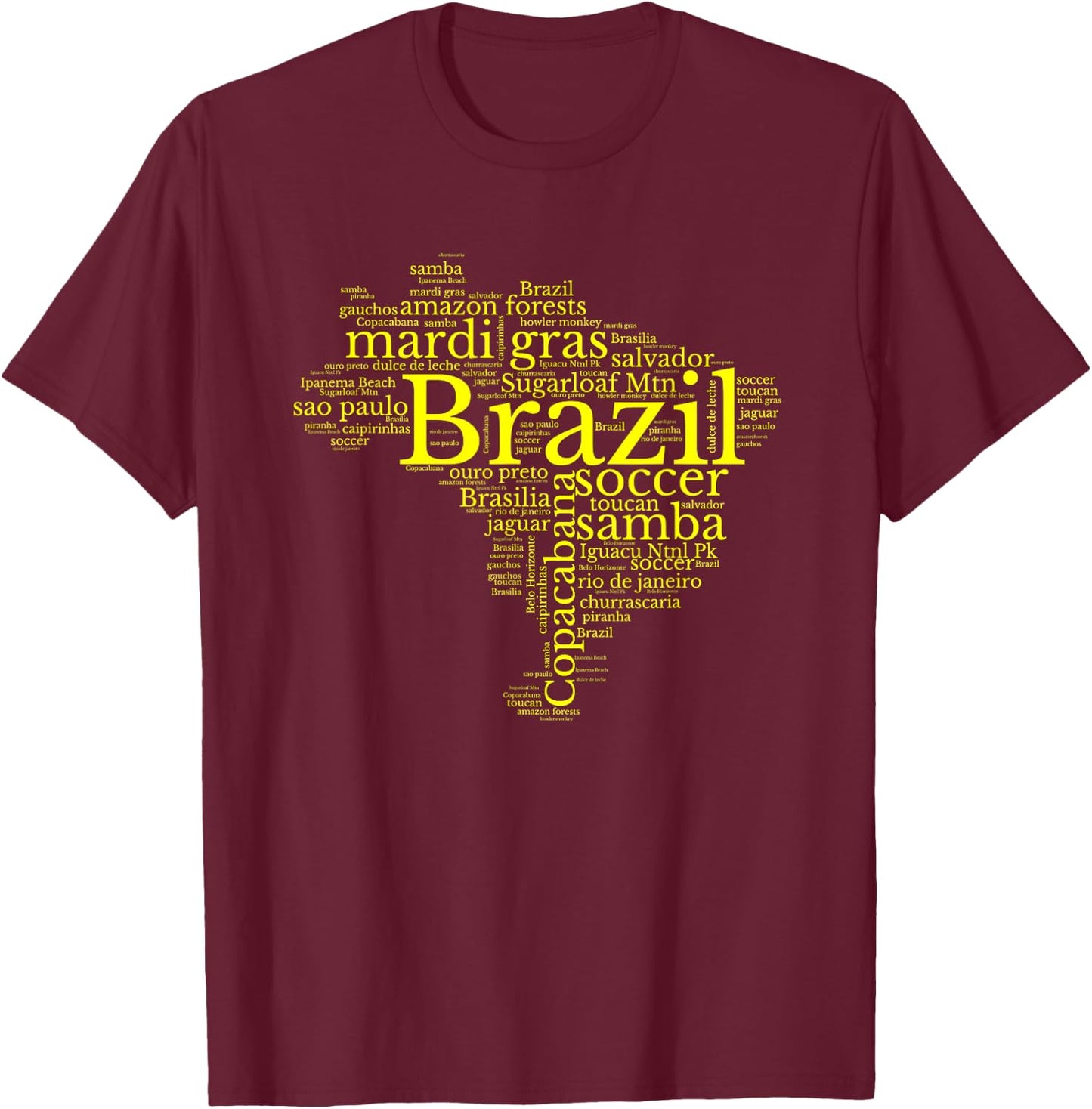 Brazil Map Brazilian Soccer Copacabana Brasil Men Women Gift T-Shirt - T-Shirt | Maroon