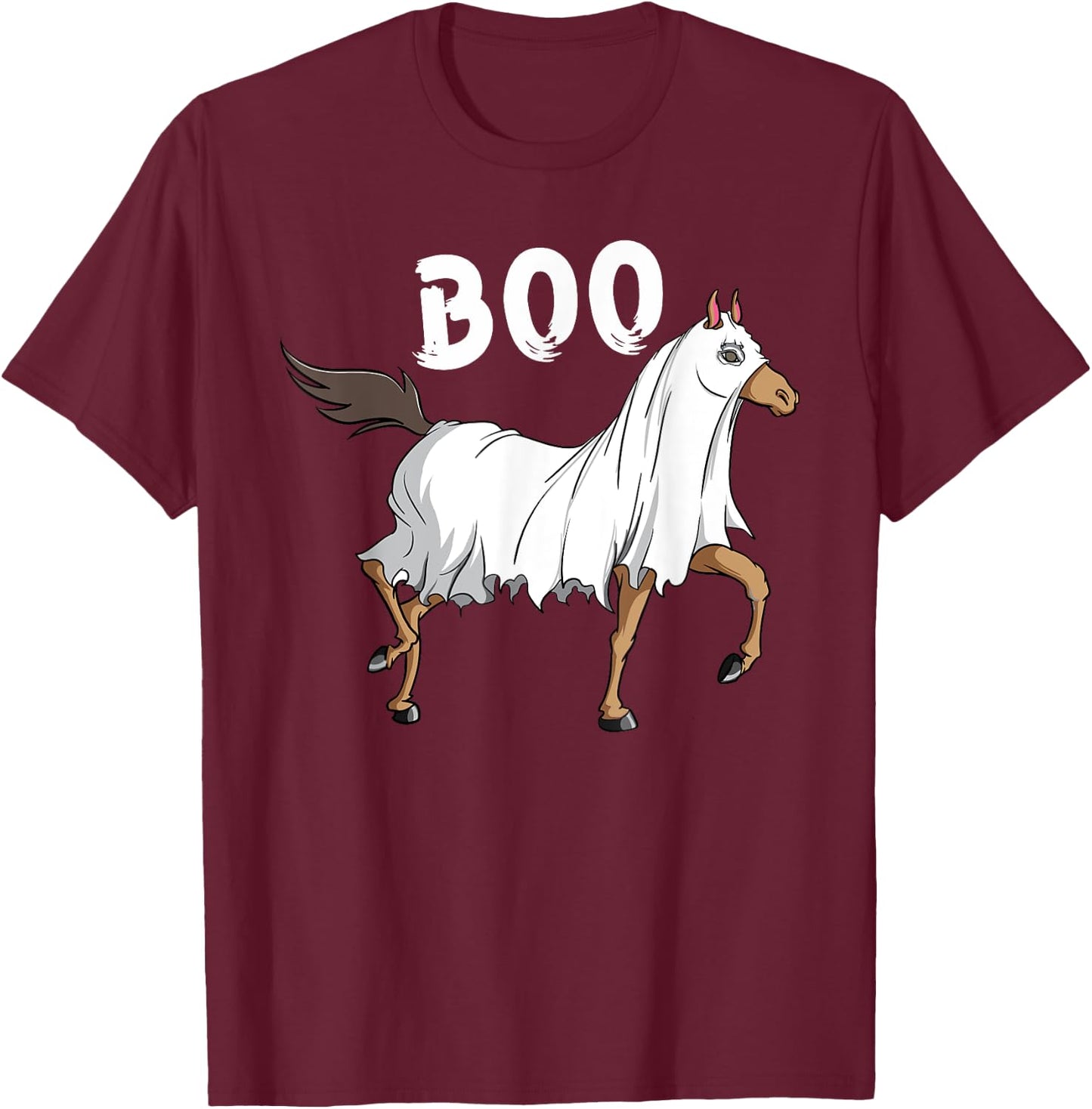 Horse Ghost Boo | Equestrian Horse Lover Farmer Halloween T-Shirt - T-Shirt | Maroon