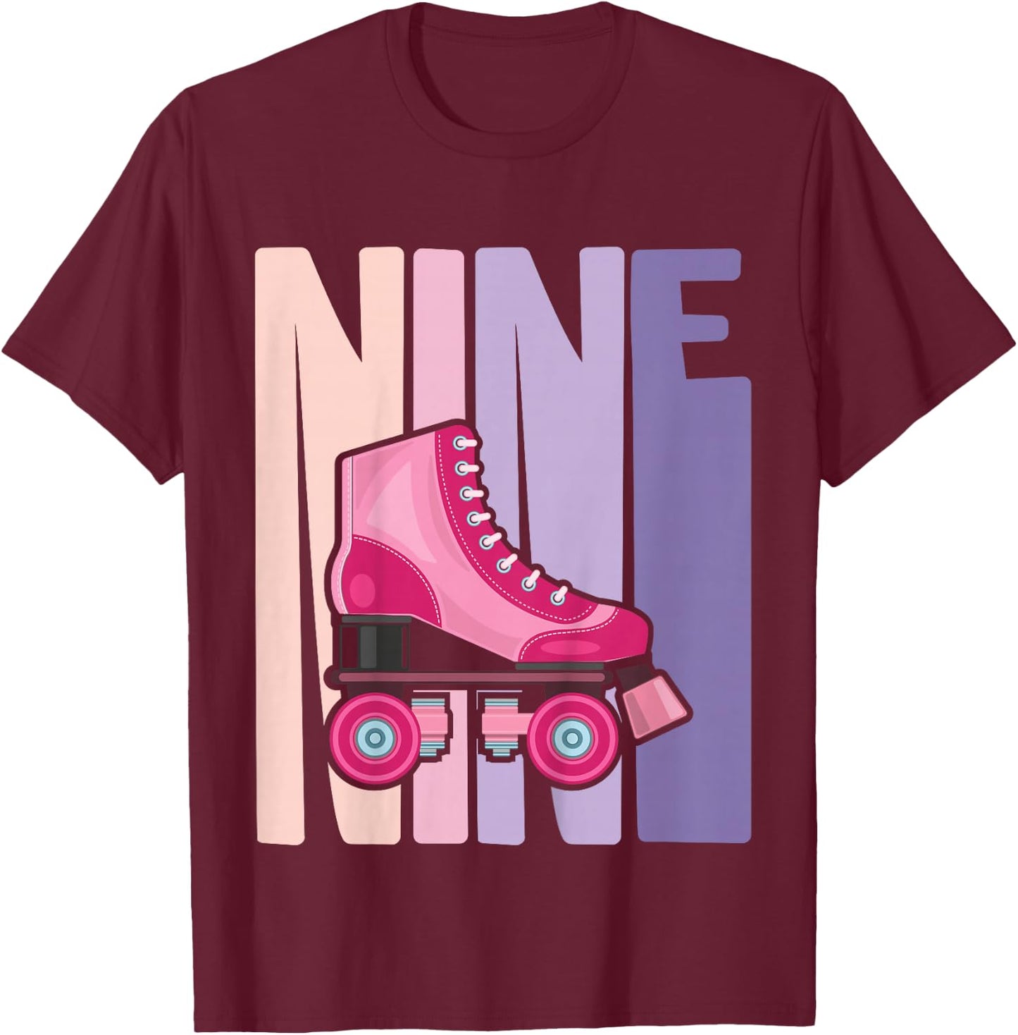 9 Year Old Cute Roller Skating Birthday Girl 9th B-day T-Shirt - T-Shirt | Maroon