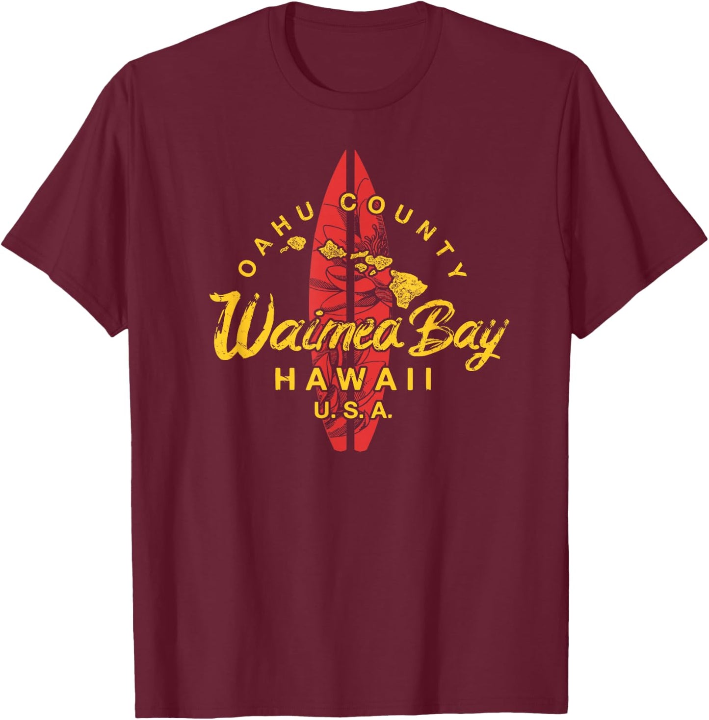 Waimea Bay Hawaii North Shore Hawaiian Surfing Vintage T-Shirt - T-Shirt | Maroon