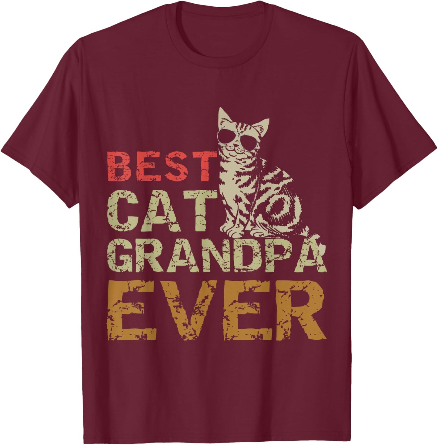 Best Cat Grandpa Ever Funny Cat Kitty Lover Retro Style Gift Women Girls Kids T-Shirt - T-Shirt | Maroon
