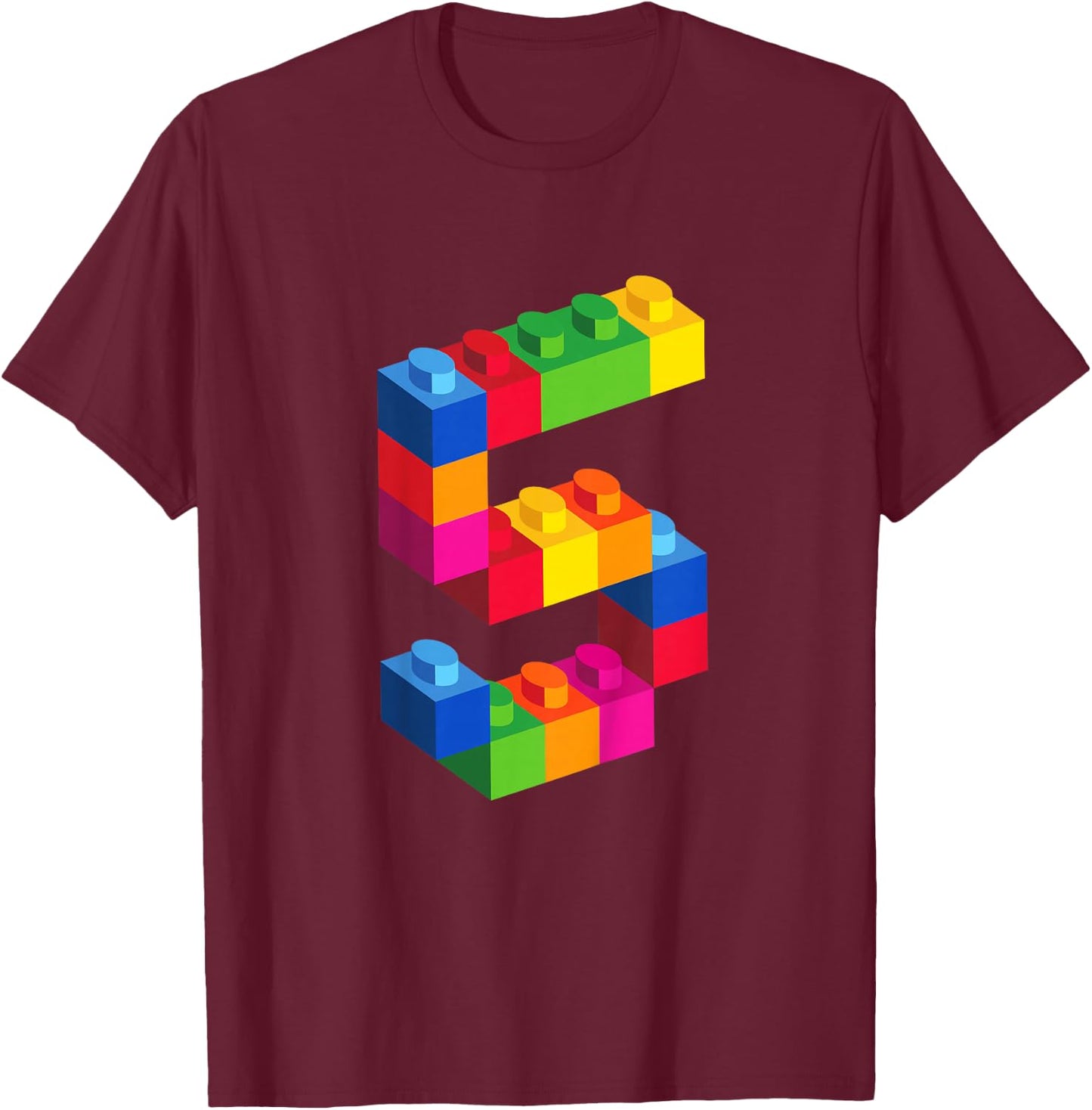 5 Year Old Building Blocks Birthday T Shirt Bricks 5th Gift T-Shirt - T-Shirt | Maroon