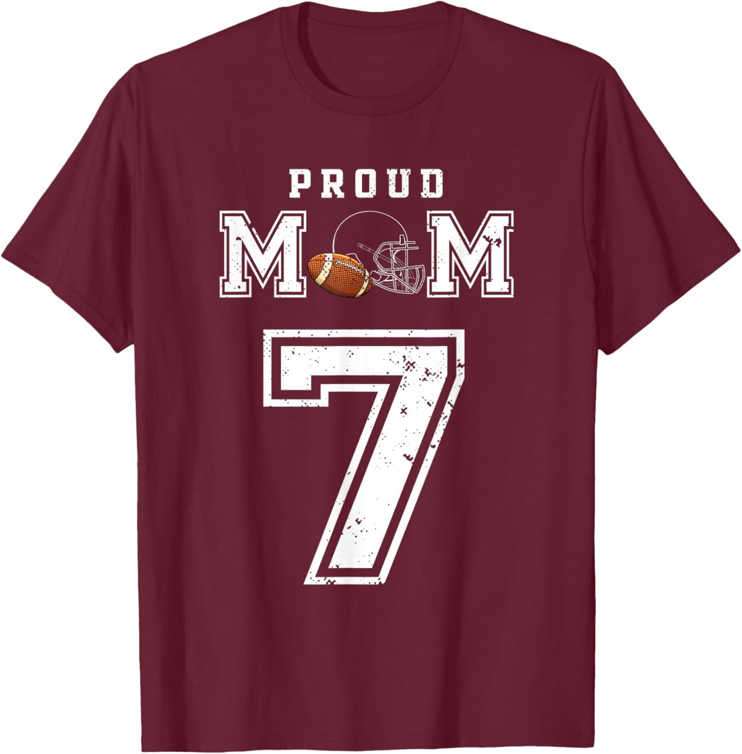 Custom Proud Football Mom Number 7 Personalized T-Shirt - T-Shirt | Maroon