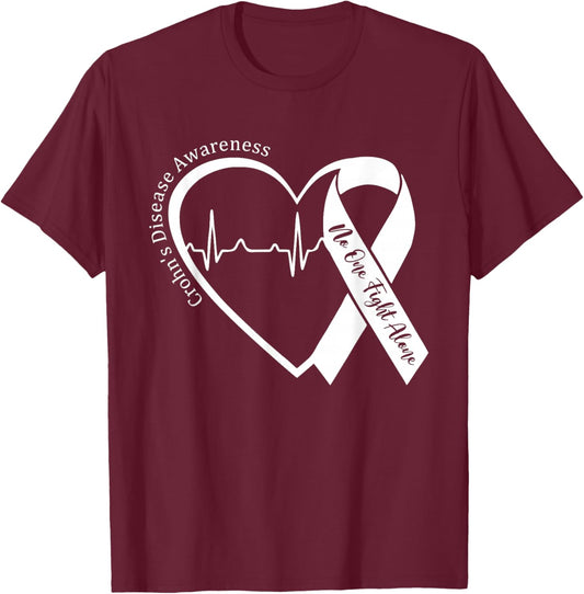 Crohns Disease Heart Support Purple Ribbon Crohn's Awareness T-Shirt - T-Shirt | Maroon