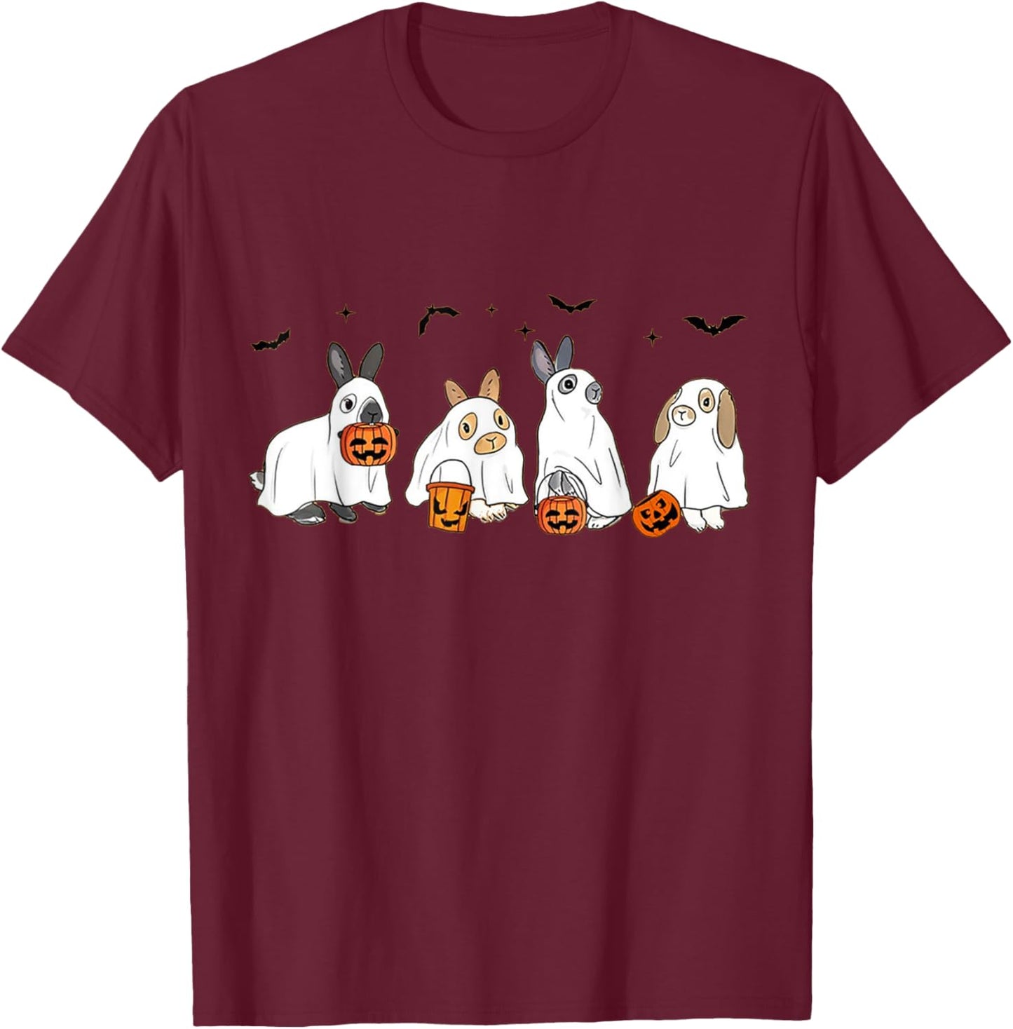 Cute Fall Ghost Bunny Rabbit Halloween Costume Spooky Season T-Shirt - T-Shirt | Maroon