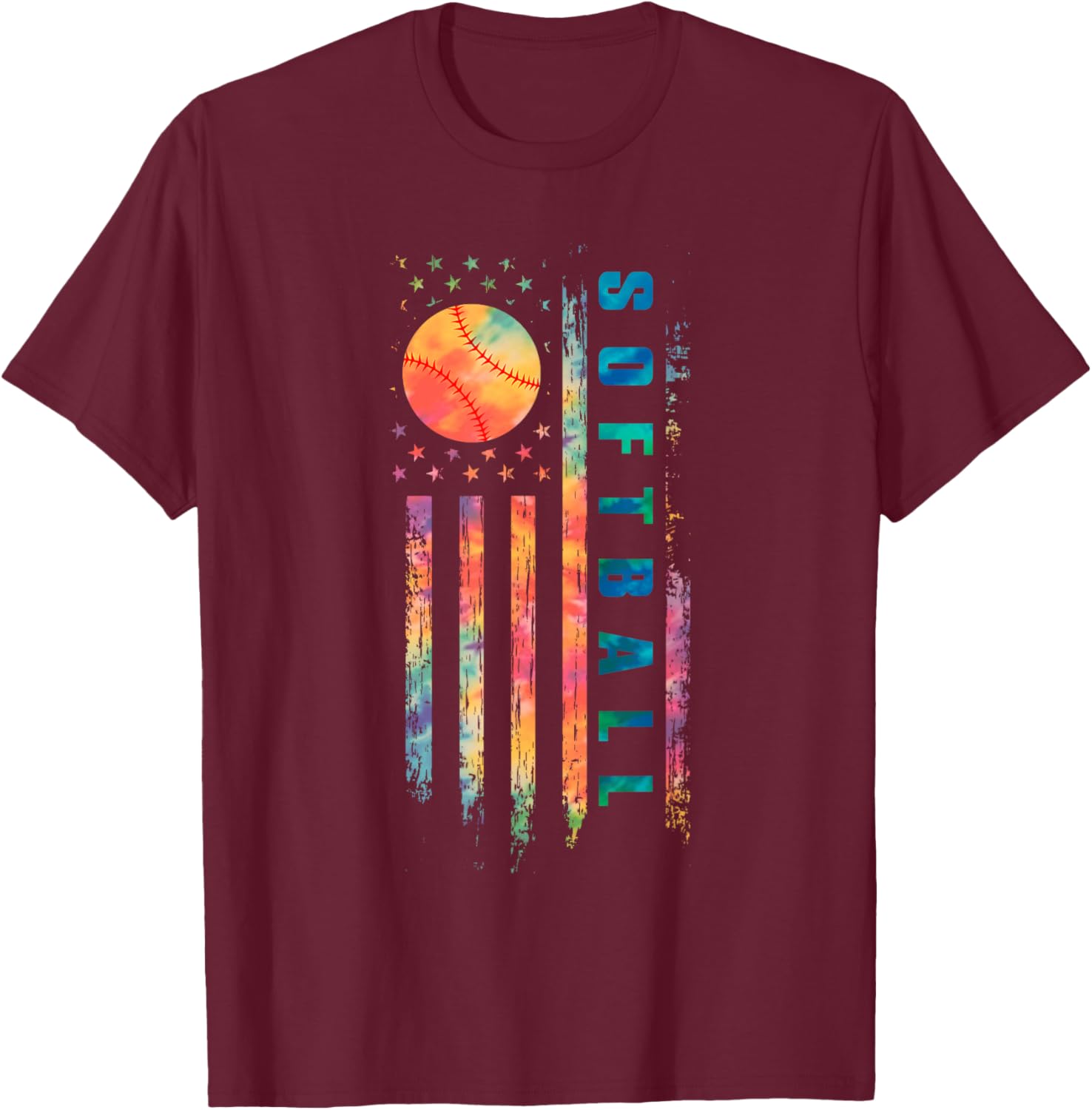 Tie Dye Softball Teen Girls Softball Player USA Flag T-Shirt - T-Shirt | Maroon