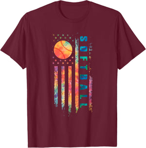 Tie Dye Softball Teen Girls Softball Player USA Flag T-Shirt - T-Shirt | Maroon