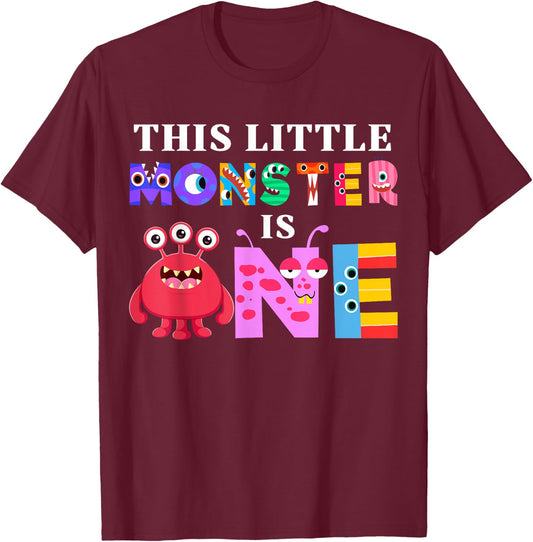 This Little Monster is One 1st Birthday Party Family Monster T-Shirt - T-Shirt | Maroon