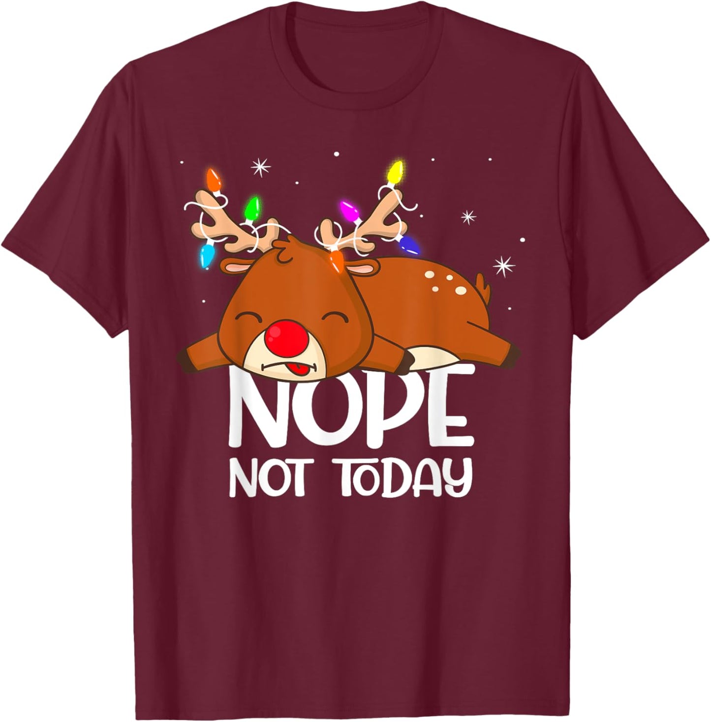 Funny pun lazy reindeer nope boys girls Family christmas T-Shirt - T-Shirt | Maroon