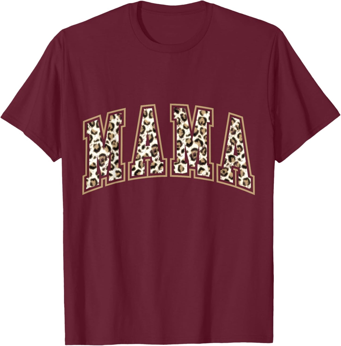 MAMA Leopard Cheetah Print Love Cute Large Letters T-Shirt - T-Shirt | Maroon