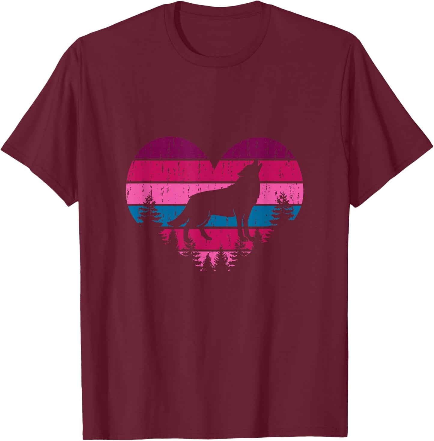 Wolf Girl Valentines Day Vintage Cute Loves Wolves T-Shirt - T-Shirt | Maroon
