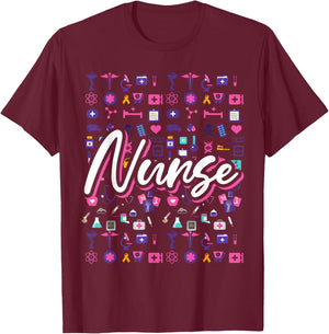 Nurse & Gift Ideas Women's Black Modern Nurse T-Shirt - T-Shirt | Maroon