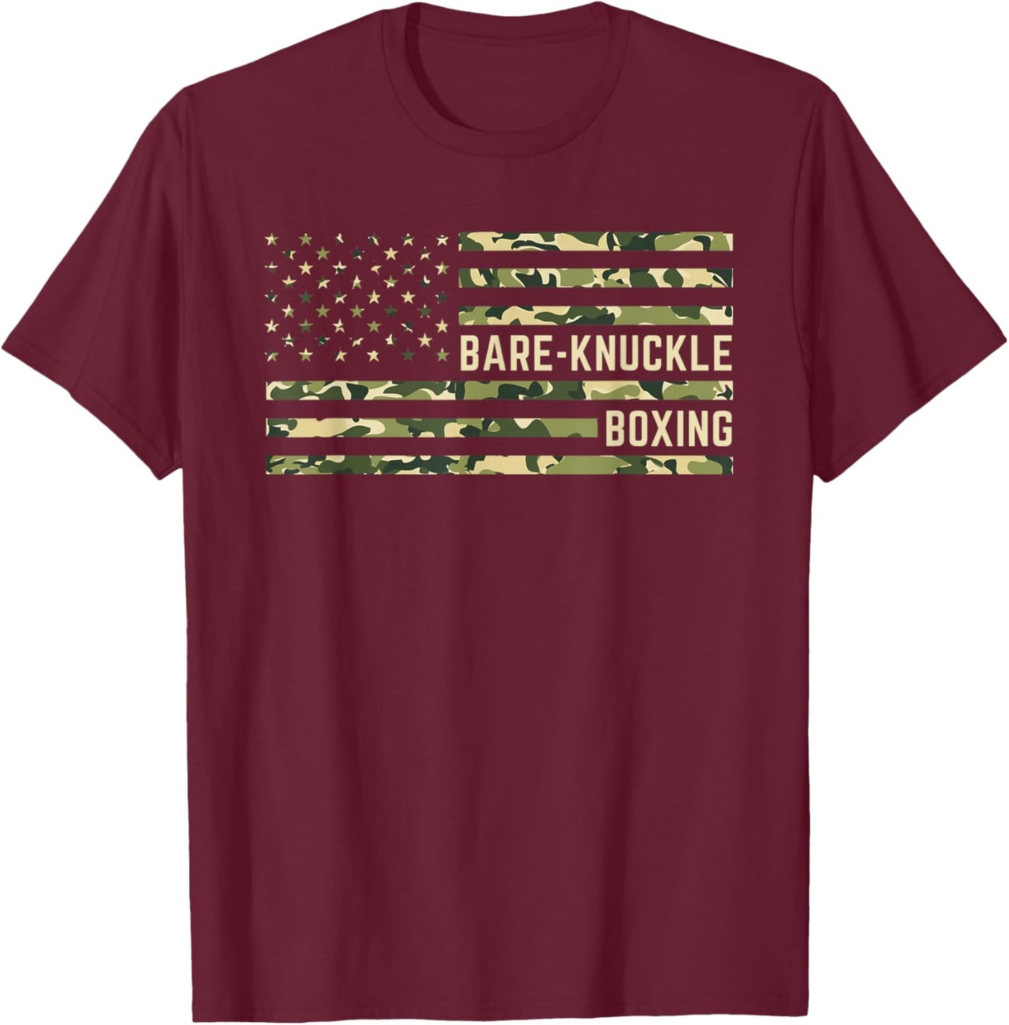 Bare Knuckle Boxing Camo American Flag Boxing USA Flag Boxer T-Shirt - T-Shirt | Maroon