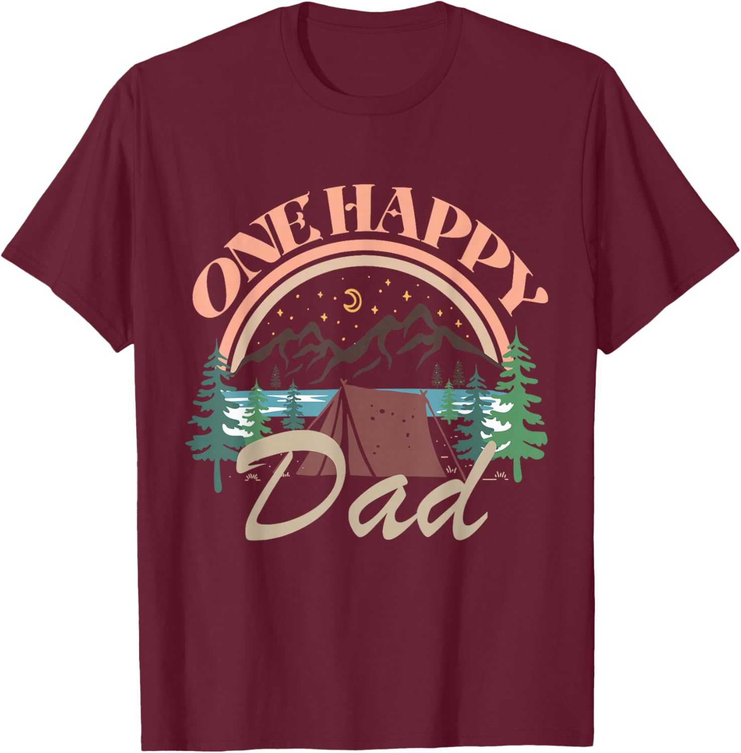 One Happy Dad First Birthday Camping Matching Family Party T-Shirt - T-Shirt | Maroon