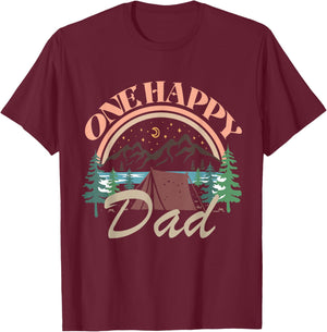 One Happy Dad First Birthday Camping Matching Family Party T-Shirt - T-Shirt | Maroon