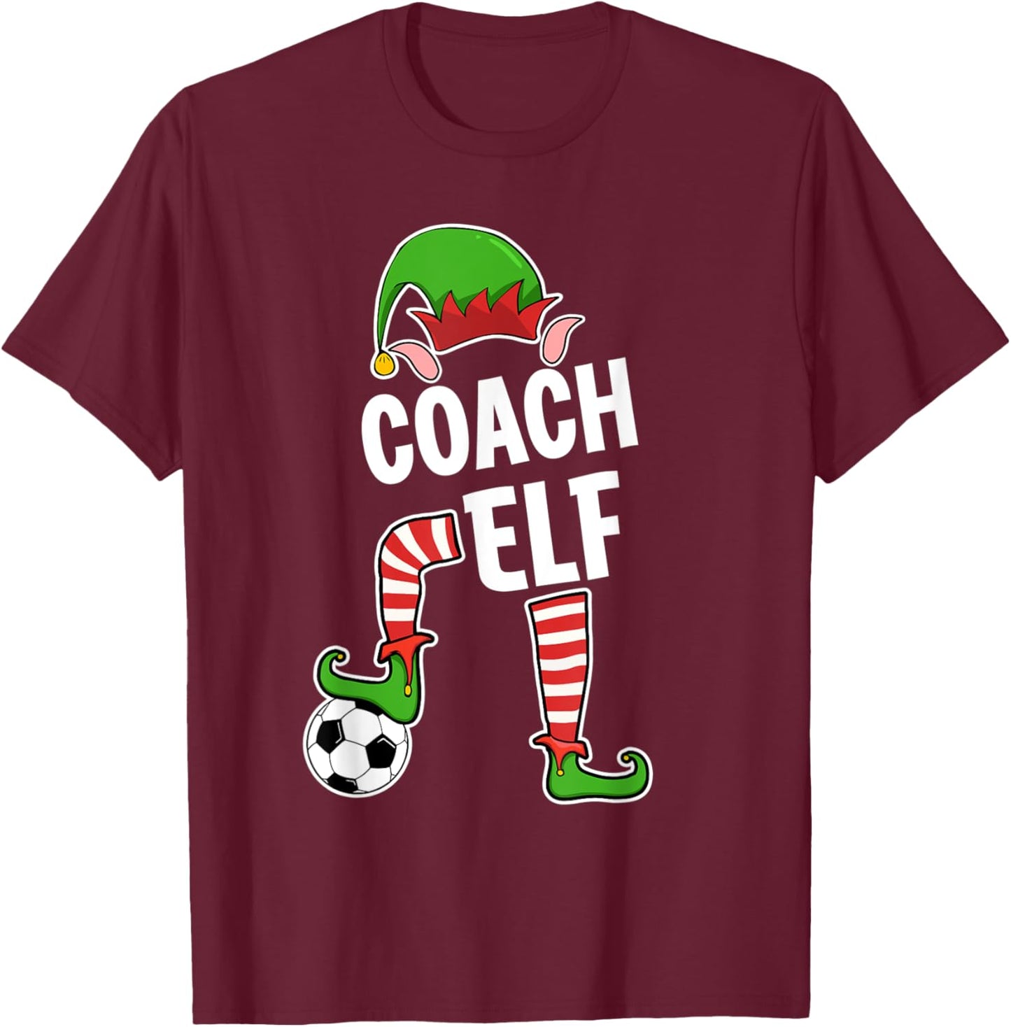 Christmas Soccer Elf for Soccer Coaches Elf T-Shirt - T-Shirt | Maroon