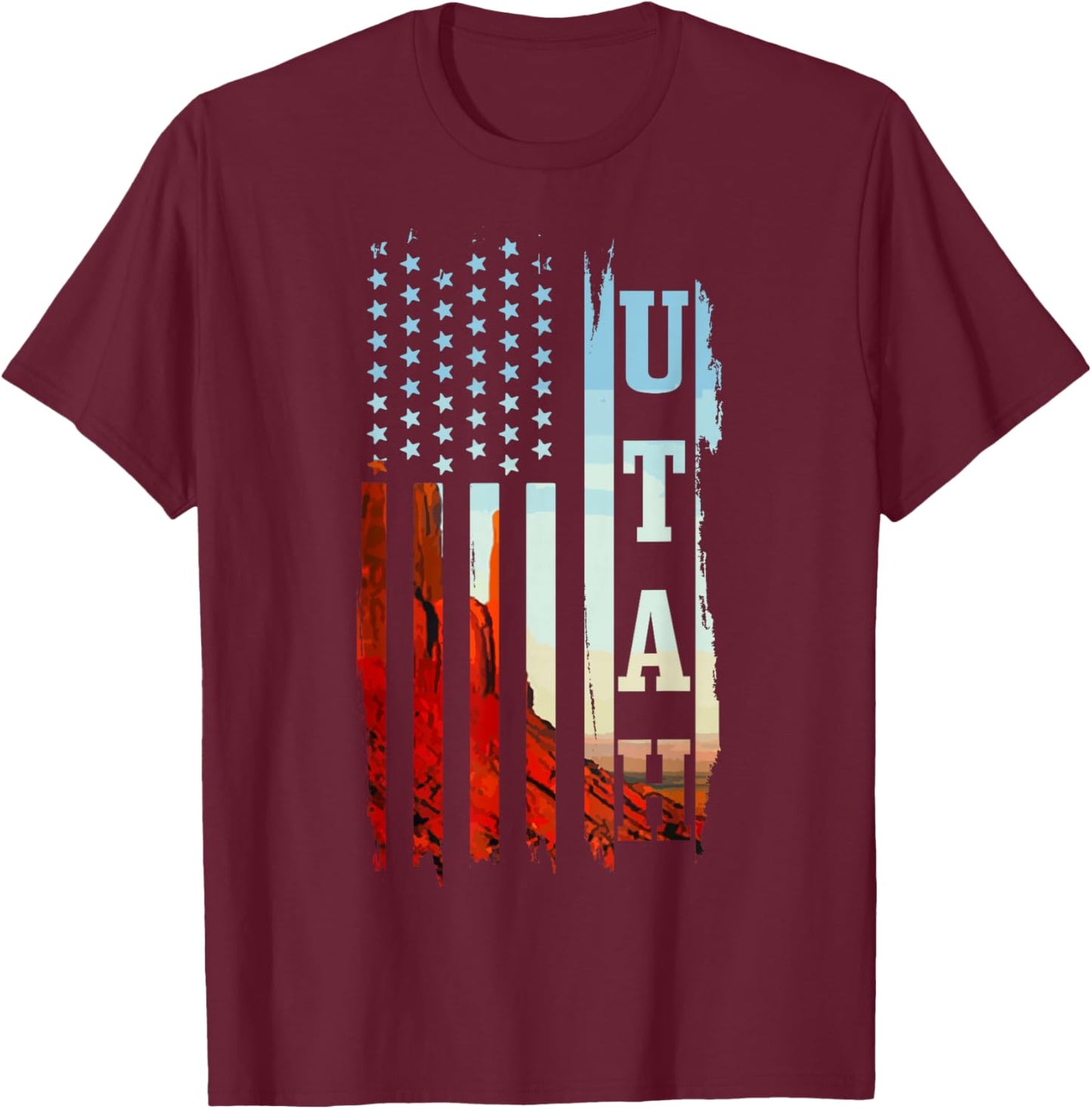 Utah American Flag Pride Grand Canyon Patriotic Gift T-Shirt - T-Shirt | Maroon