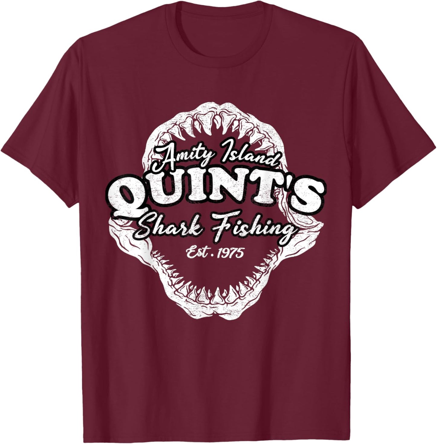Quints Vintage Art Movies Ocean Funny Outfits Sharks Fishing T-Shirt - T-Shirt | Maroon