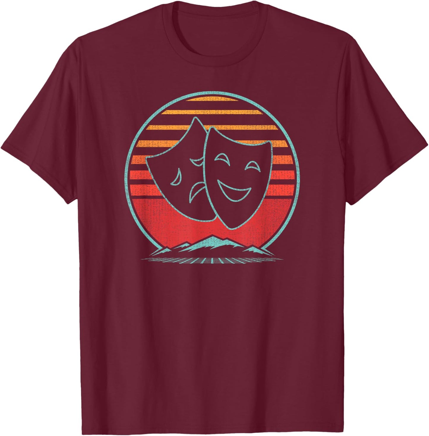 Theatre Masks Retro 80s Style Drama Actress Actor Gift T-Shirt - T-Shirt | Maroon