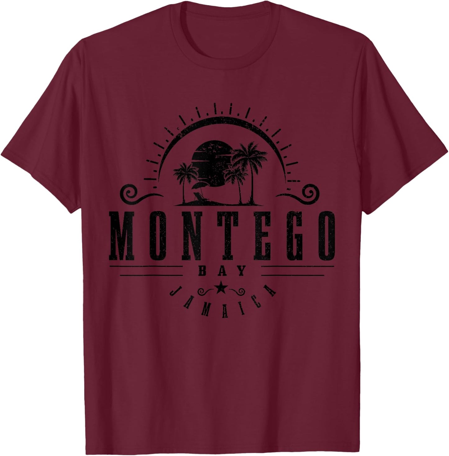 Montego Bay Jamaica Sunset Vintage Surf Vacation T-Shirt - T-Shirt | Maroon