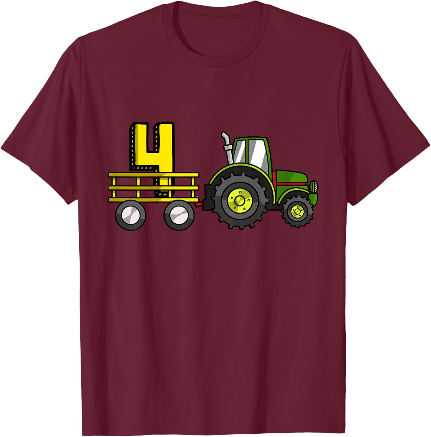 Kids Farm 4 Year Old Barnyard Boys 4th Birthday Tractor T-Shirt - T-Shirt | Maroon