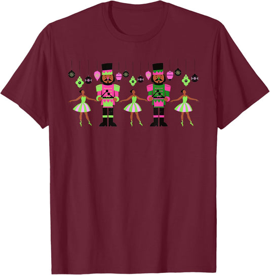 African American Ballet Dancer Black Nutcracker Pink Green T-Shirt - T-Shirt | Maroon