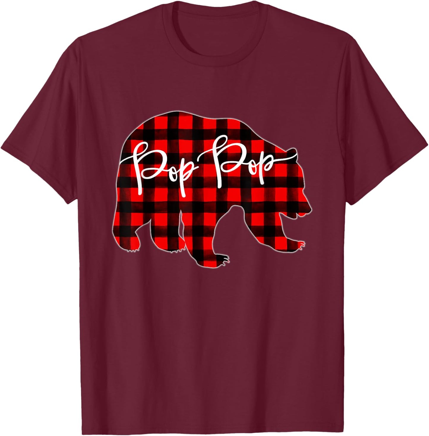 Red Plaid Pop Pop Bear Matching Family Christmas Eve Buffalo T-Shirt - T-Shirt | Maroon