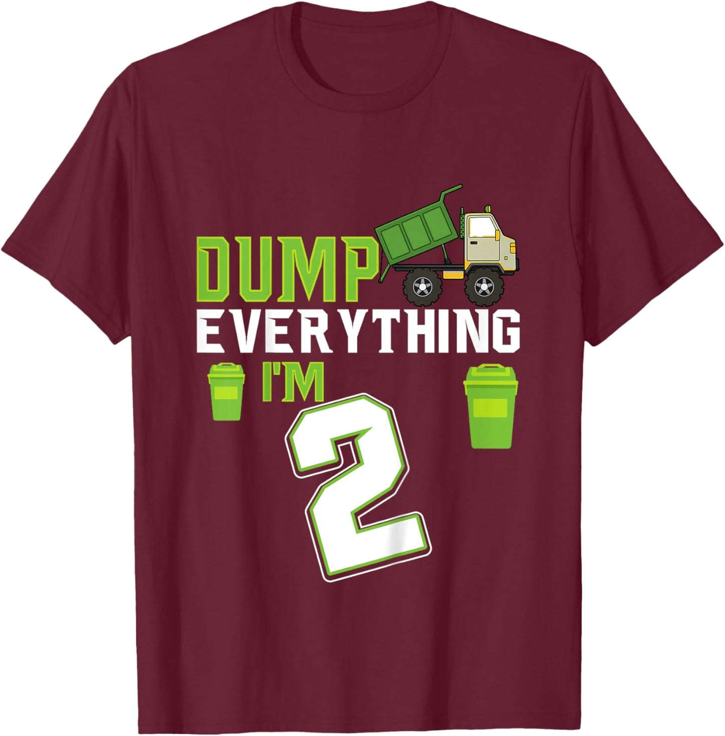 Kids Recycling Trash 2 Year Old Garbage Truck 2nd Birthday Boy T-Shirt - T-Shirt | Maroon