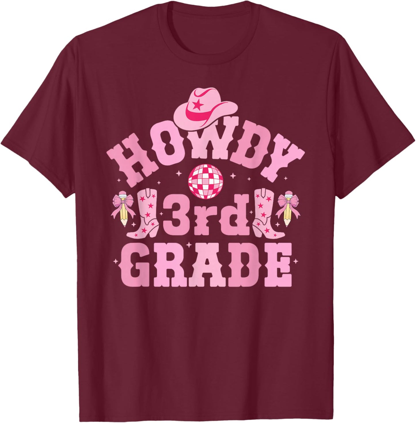 Howdy 3rd Grade Cowgirl Third Grade Western Teacher Girls T-Shirt - T-Shirt | Maroon
