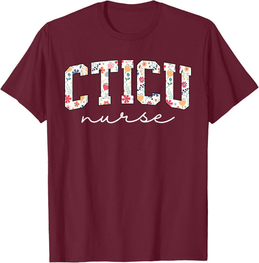 Floral Cardiac Nurse CTICU Cardiac Intermediate Unit Heart T-Shirt - T-Shirt | Maroon