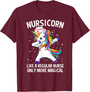 Dabbing Unicorn Nursicorn Funny Nurse T-Shirt - T-Shirt | Maroon