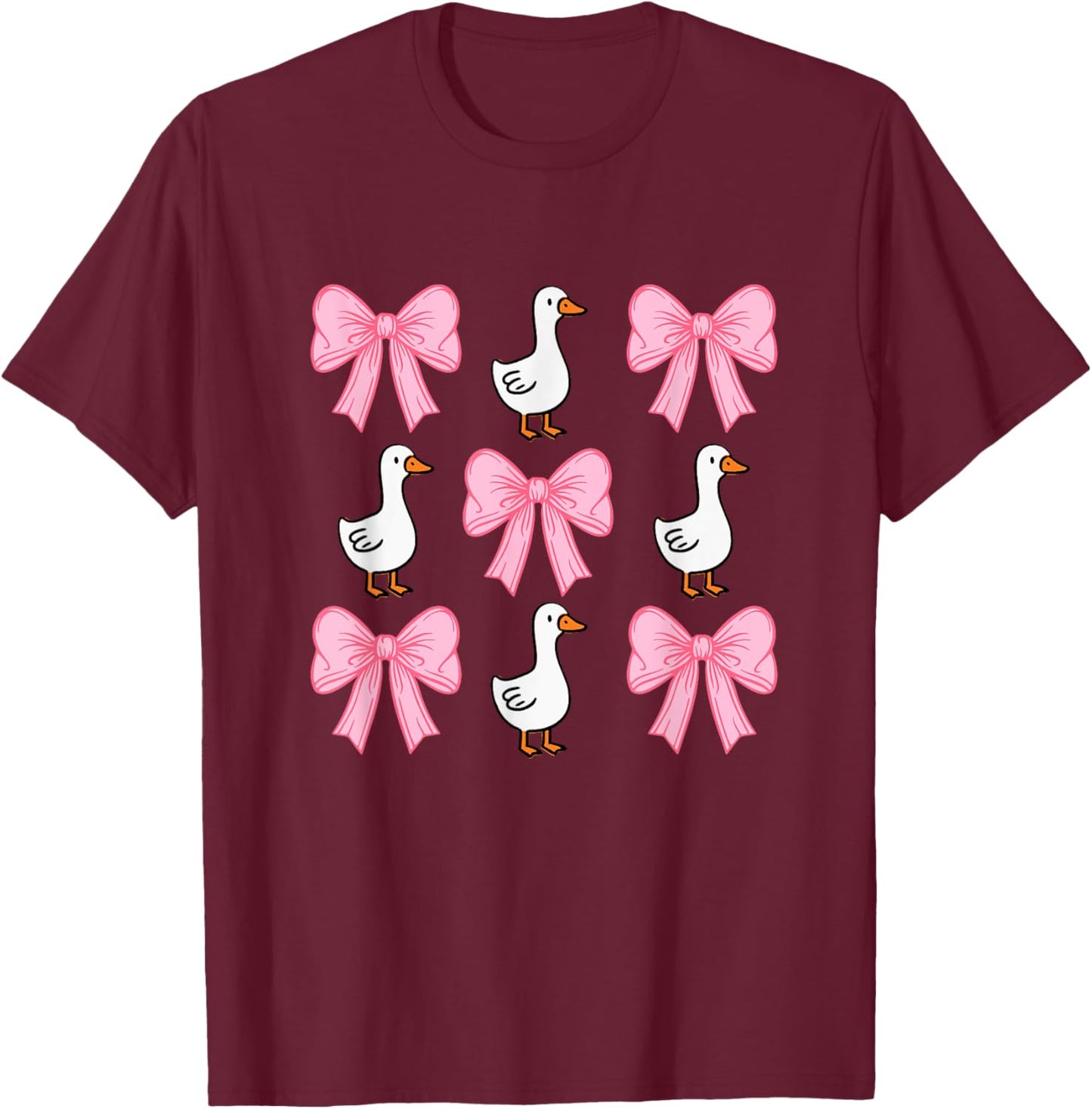 Cute Coquette Bow Goose Duck Fall Halloween Girl Women Gift T-Shirt - T-Shirt | Maroon