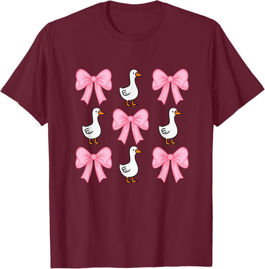Cute Coquette Bow Goose Duck Fall Halloween Girl Women Gift T-Shirt - T-Shirt | Maroon