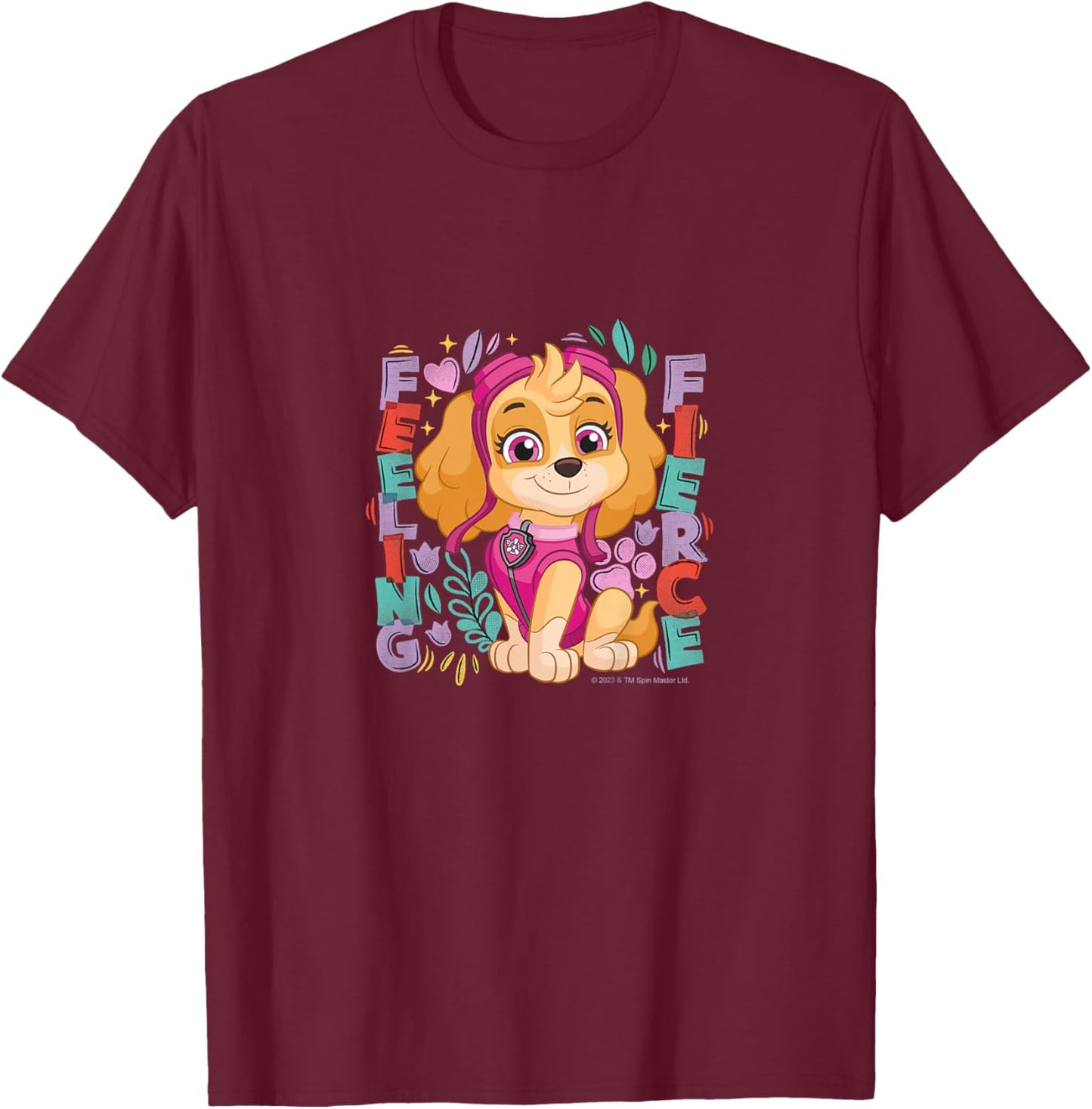 Kids PAW Patrol Skye Feeling Fierce Colorful Big Chest Logo T-Shirt - T-Shirt | Maroon