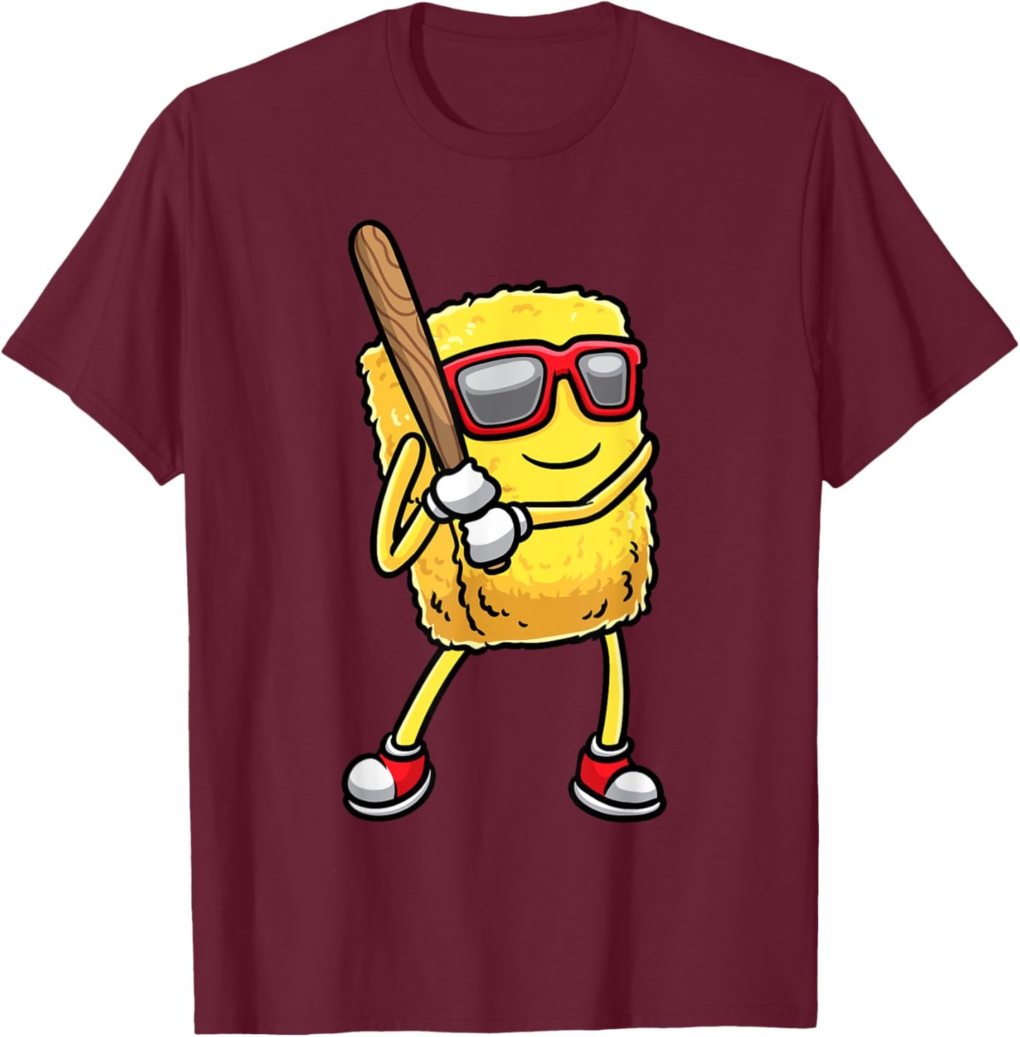 Baseball Player Chicken Nugget Playing Baseball Kids Men T-Shirt - T-Shirt | Maroon