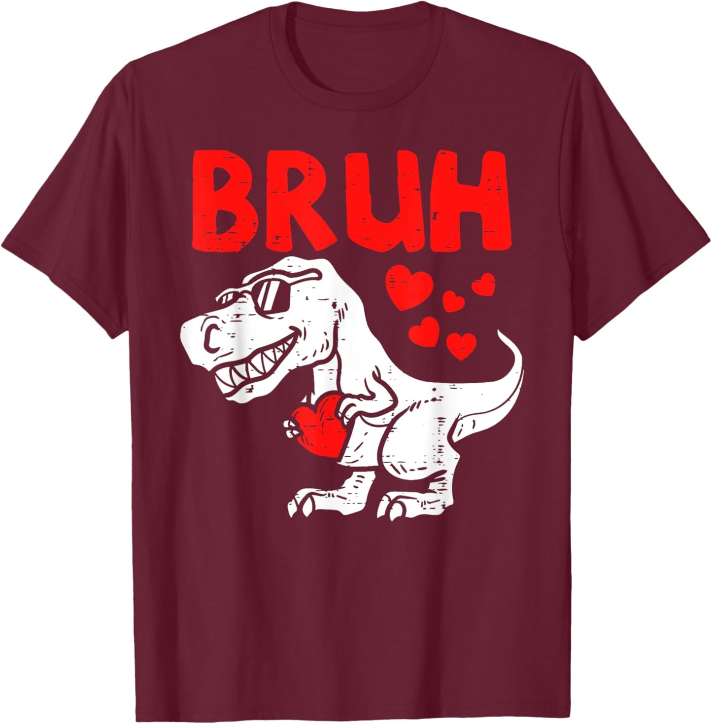 Bruh Dinosaur Retro Valentines Boys Men Kids Steal Hearts T-Shirt - T-Shirt | Maroon