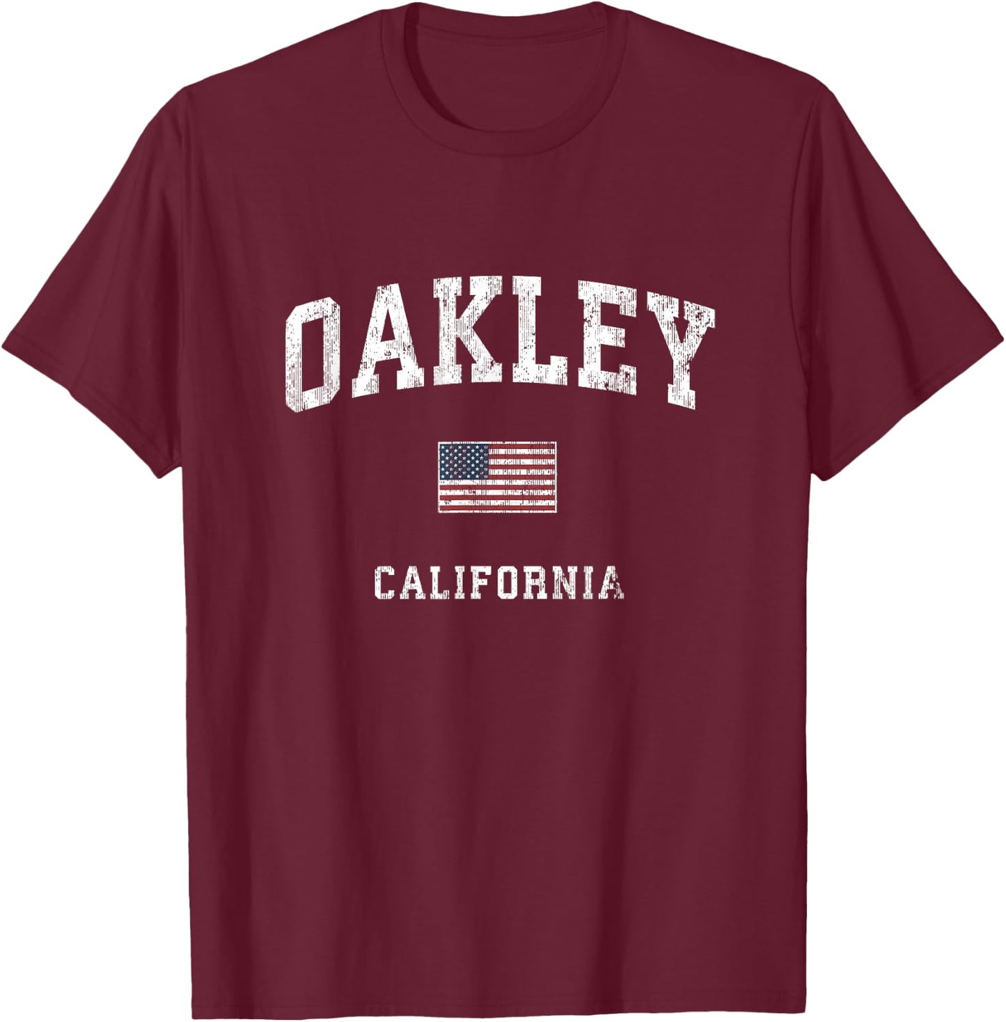 Oakley California CA Vintage American Flag Sports Design T-Shirt - T-Shirt | Maroon