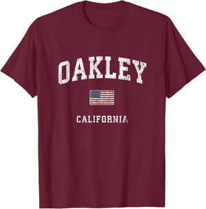 Oakley California CA Vintage American Flag Sports Design T-Shirt - T-Shirt | Maroon