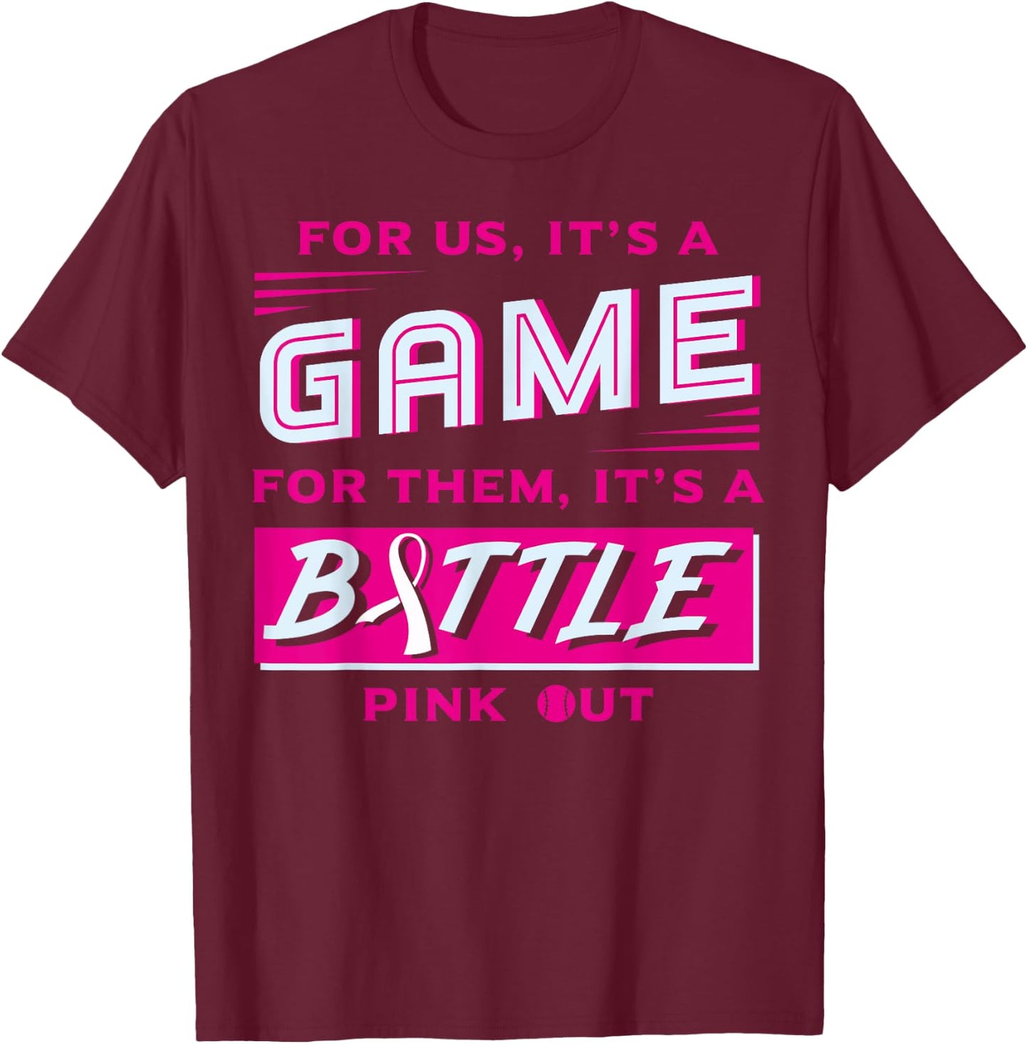 Pink Out Breast Cancer Softball Ball Pink Ribbon Mammogram T-Shirt - T-Shirt | Maroon
