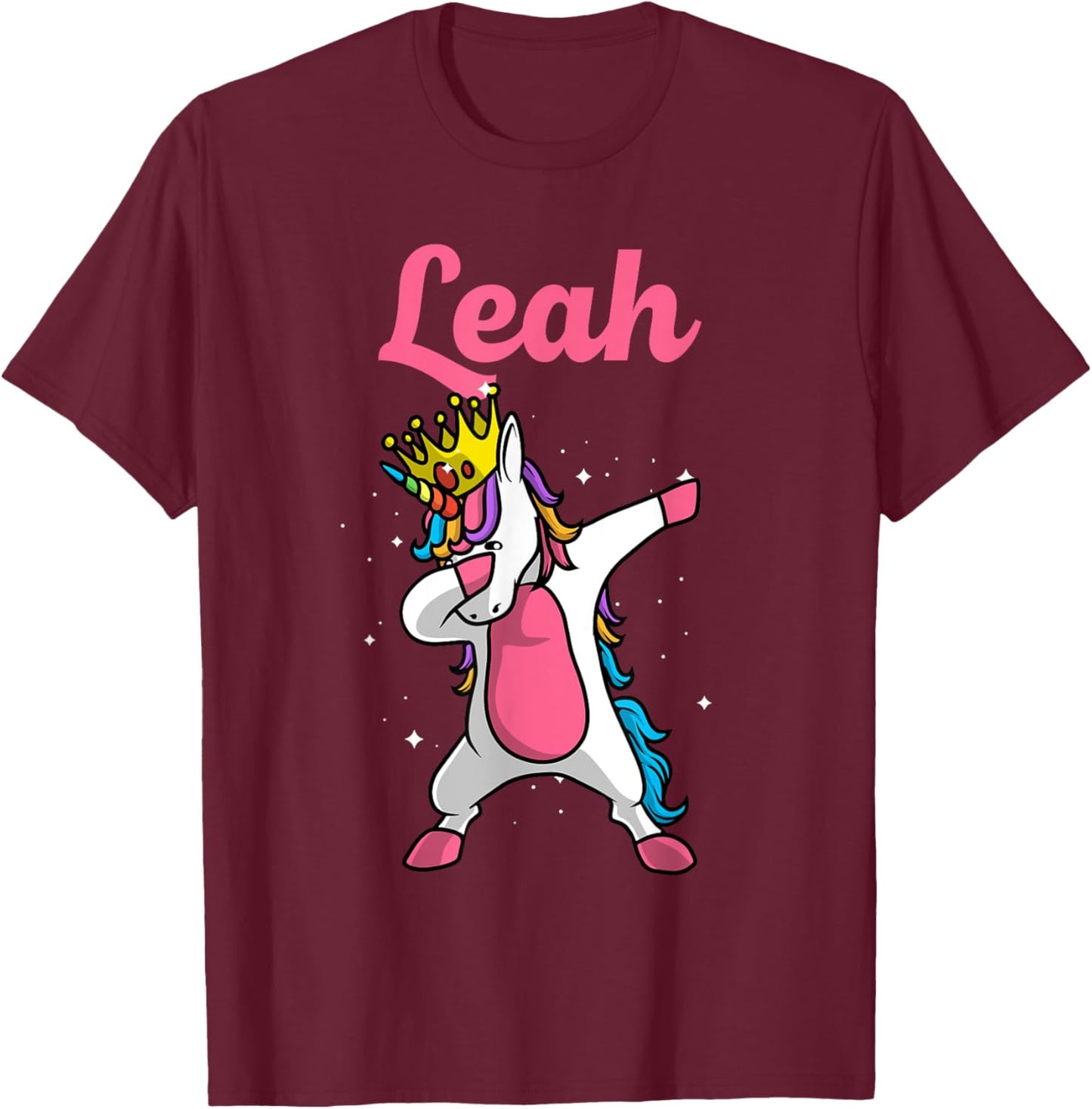 LEAH Gift Name Personalized Birthday Dabbing Unicorn Queen T-Shirt - T-Shirt | Maroon