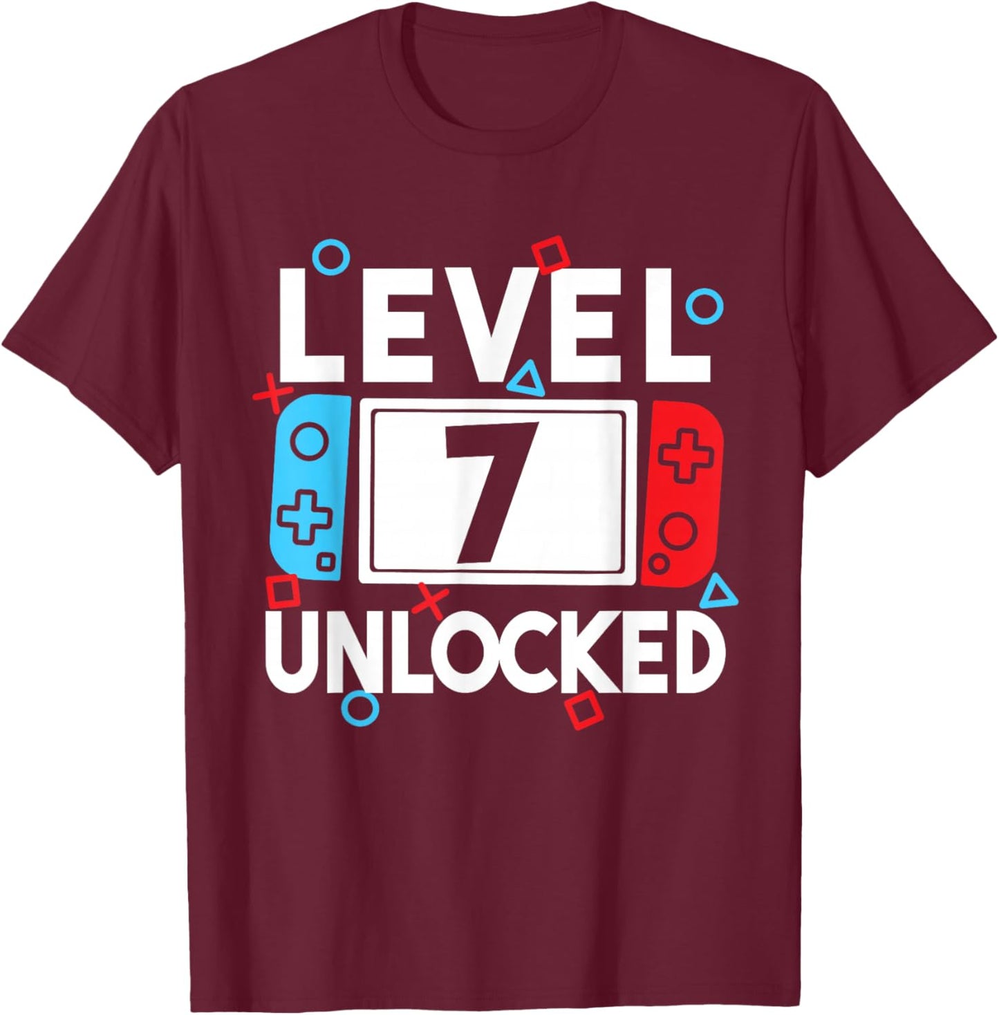 Level 7 Unlocked Gamer 7th Birthday Video Game Boys T-Shirt - T-Shirt | Maroon