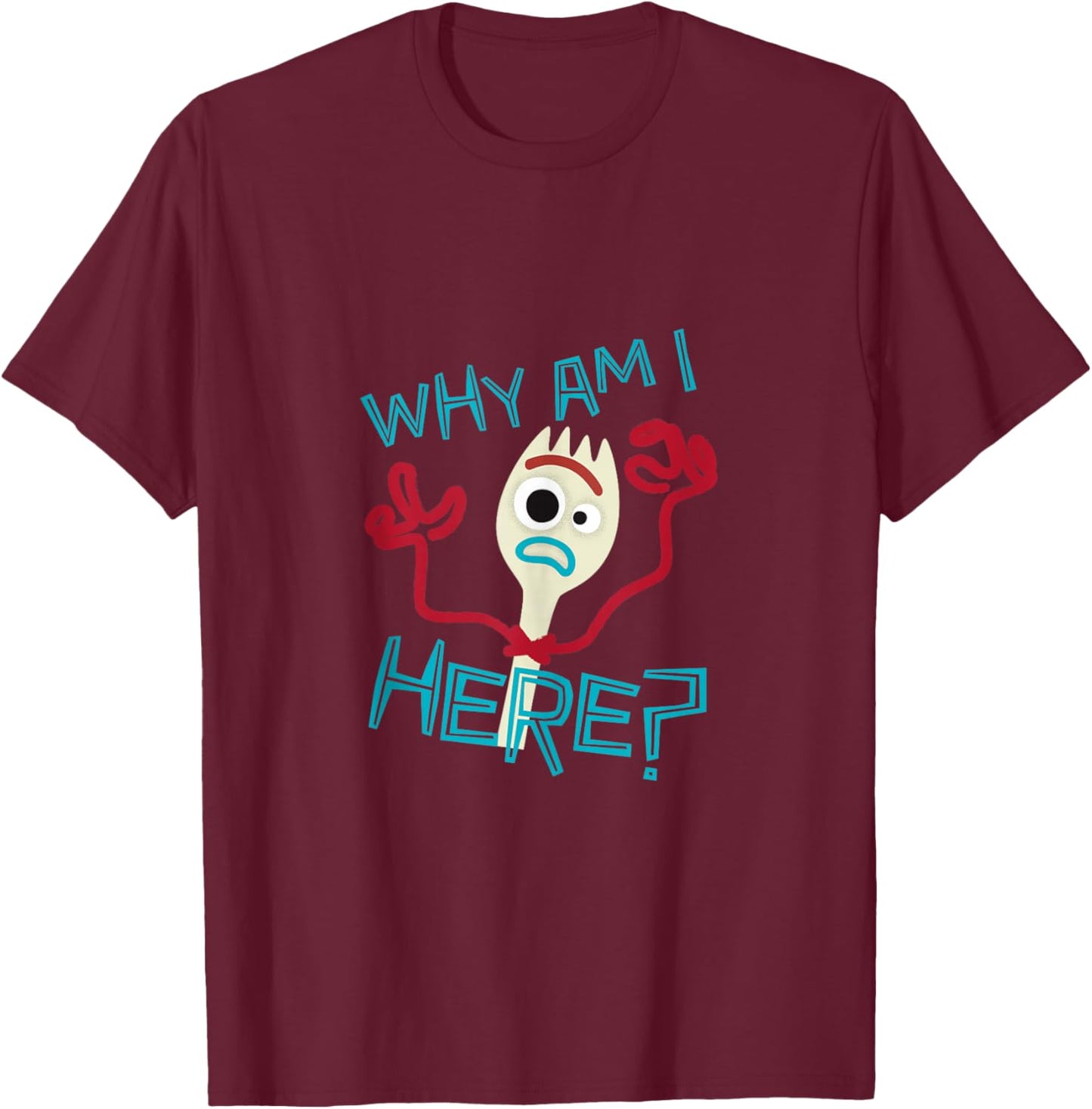 Disney Pixar Toy Story 4 Cute Forky Why Am I Here? Logo T-Shirt - T-Shirt | Maroon