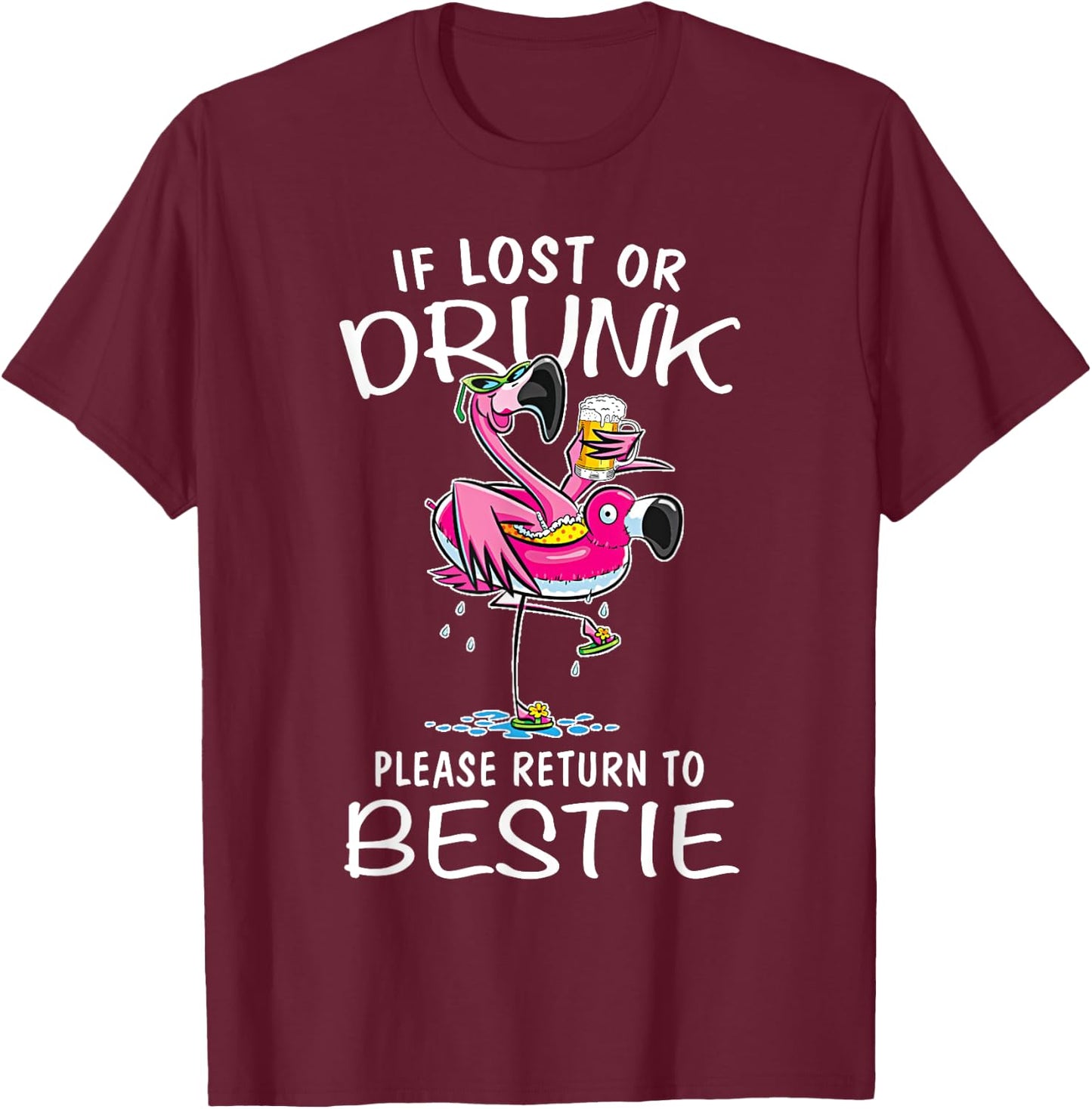If lost or drunk please return to my bestie Couple Flamingo T-Shirt - T-Shirt | Maroon