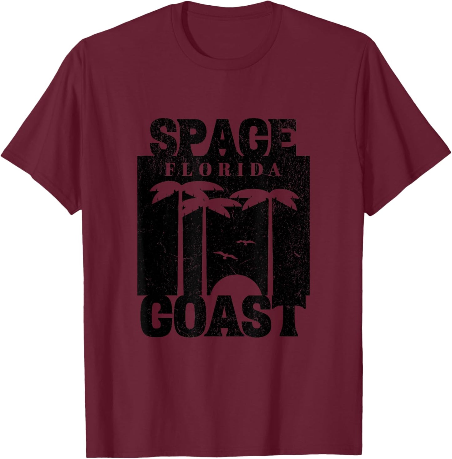 Space Coast Beach Florida, Cool Retro 80s Simple Graphic Women T-Shirt - T-Shirt | Maroon
