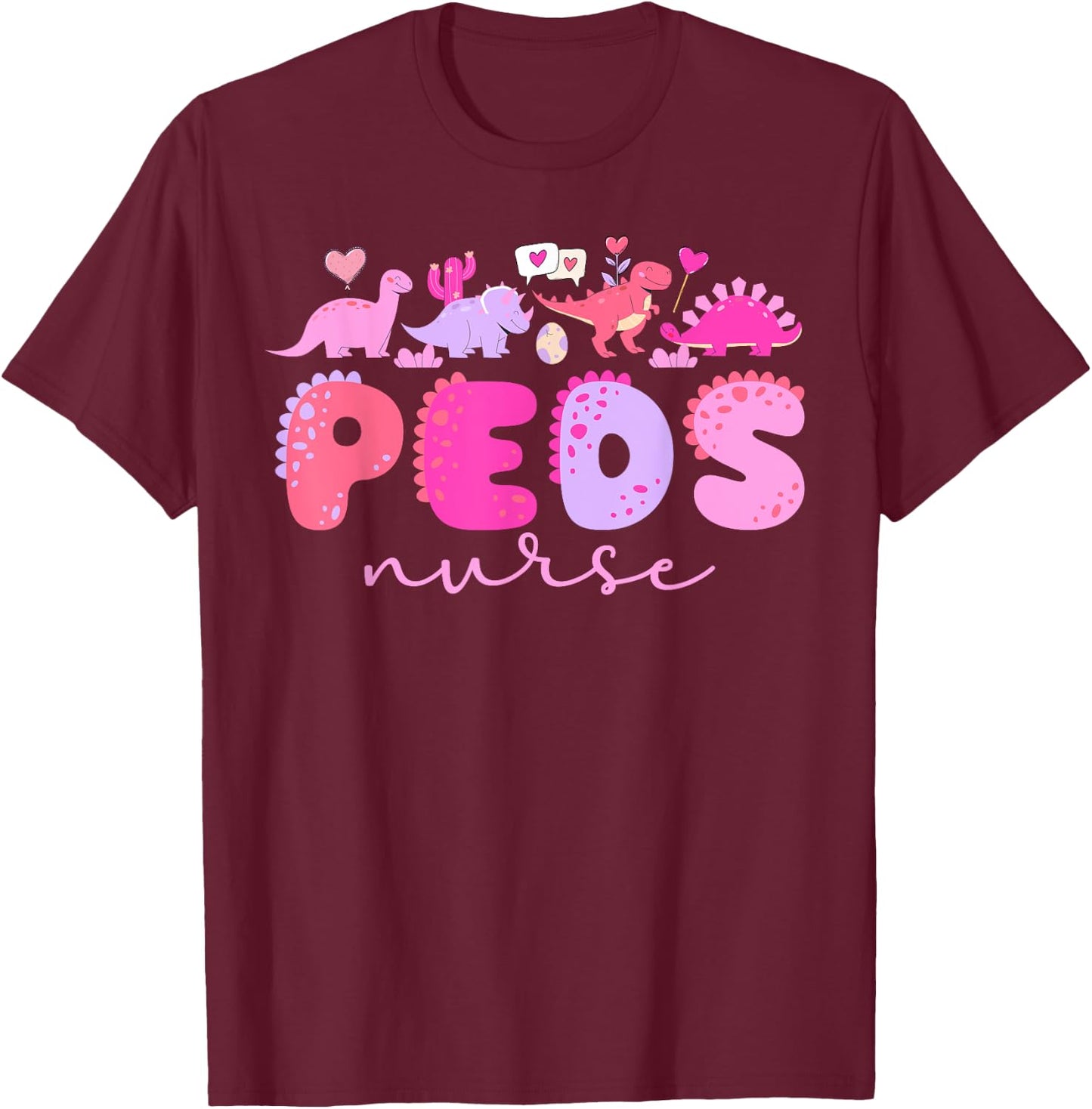 Valentine Peds Nurse Valentines Day Pediatric Nurse T-Shirt - T-Shirt | Maroon
