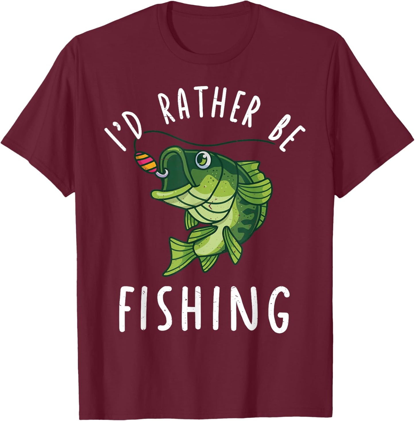 Boy Kids I'd Rather Be Fishing-Shirt Funny Bass Fishing Gift T-Shirt - T-Shirt | Maroon