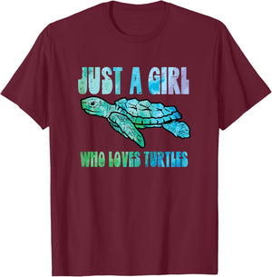 Just A Girl Who Loves Turtles Cute Tortoise Women Girls Kids T-Shirt - T-Shirt | Maroon