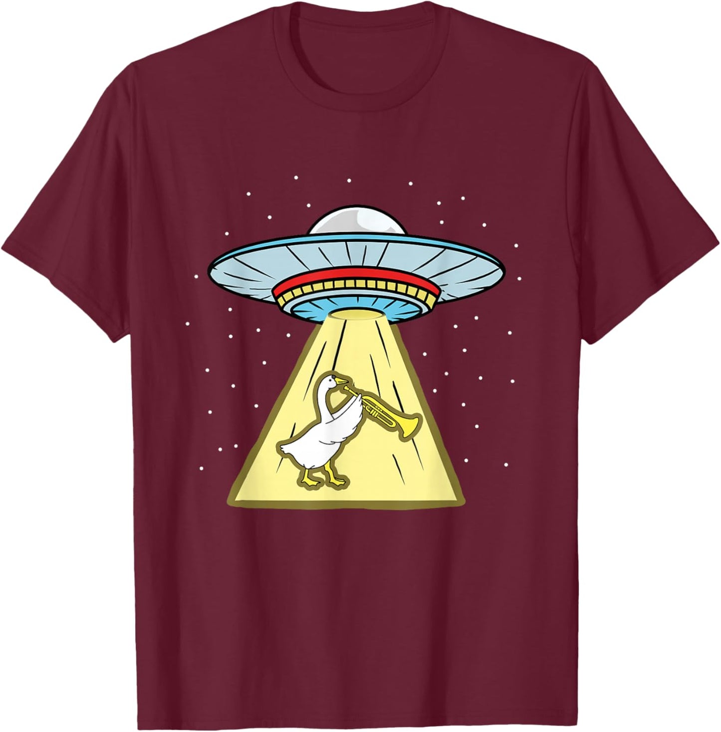Duck Playing Trumpet Ufo Abduction T-Shirt - T-Shirt | Maroon