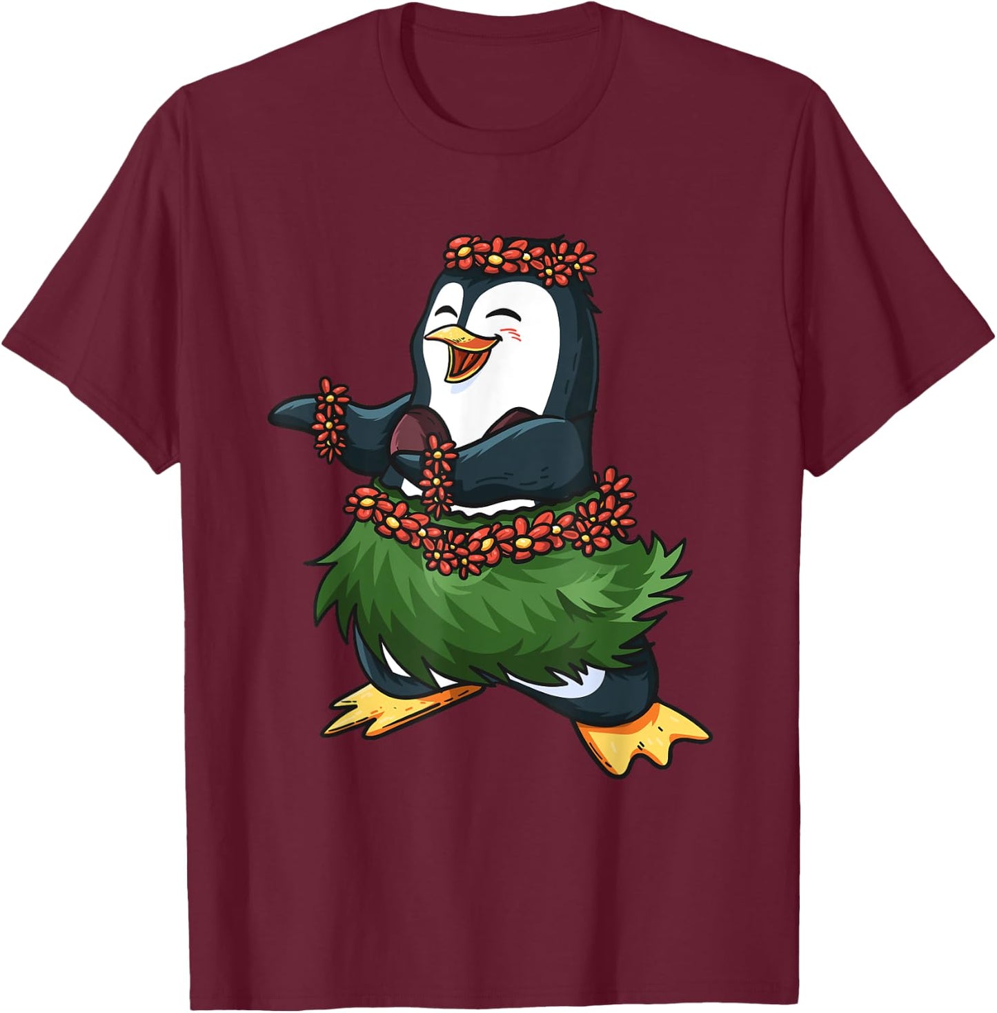 Cute Hawaiian Hula Penguin Penguin Day Luau Girls Women Gift T-Shirt - T-Shirt | Maroon