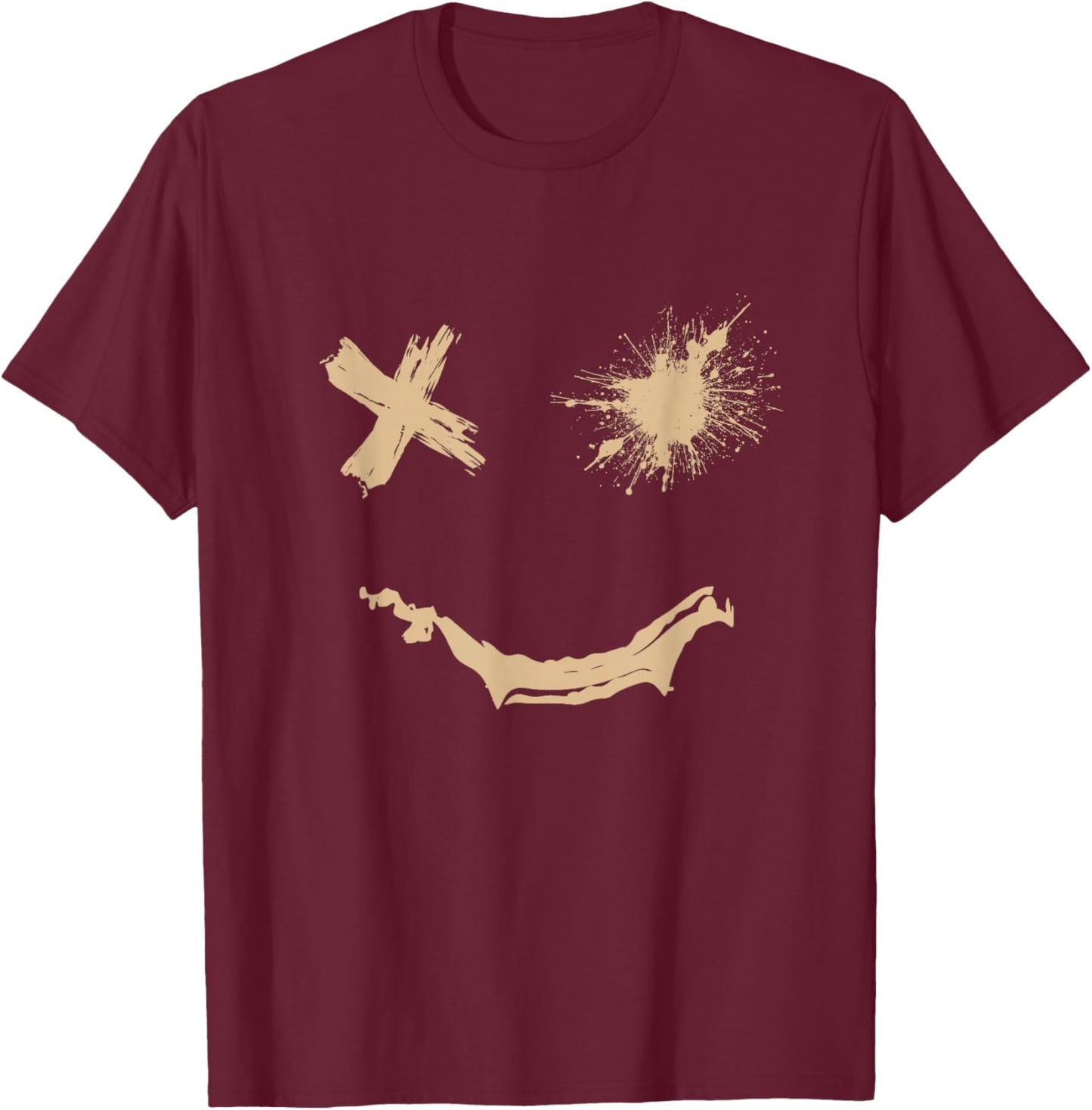 Tan Grunge Face Tan Color Graphic T-Shirt - T-Shirt | Maroon